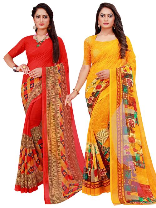pack of 2 printed casual wear sarees with blouse - 21396336 - Very Small Image - 1