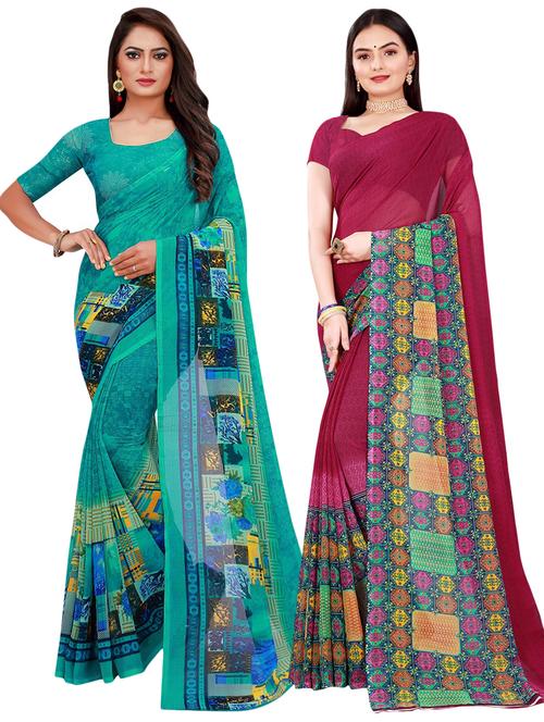 pack of 2 printed casual wear sarees with blouse - 21396341 - Very Small Image - 1