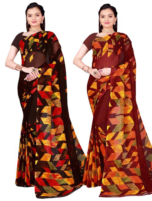 pack of 2 printed casual wear sarees with blouse - 21396350 - Very Small Image - 1