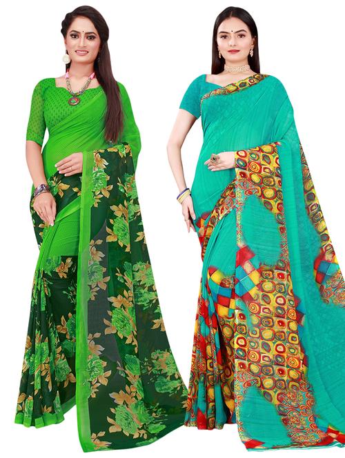 pack of 2 printed casual wear sarees with blouse - 21396351 - Very Small Image - 1