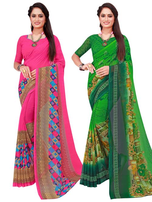pack of 2 printed casual wear sarees with blouse - 21396353 - Very Small Image - 1