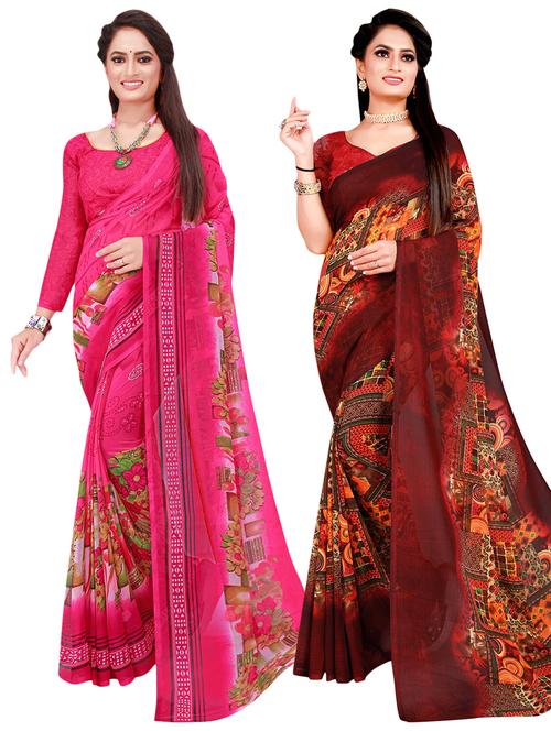 pack of 2 printed casual wear sarees with blouse - 21396354 - Very Small Image - 1