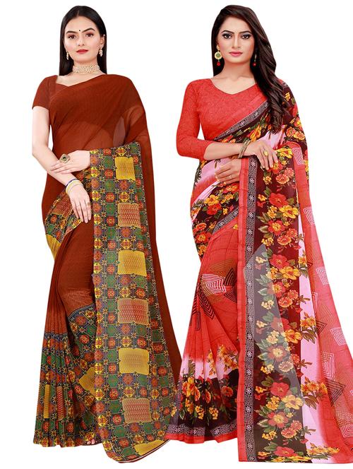 pack of 2 printed casual wear sarees with blouse - 21396364 - Very Small Image - 1