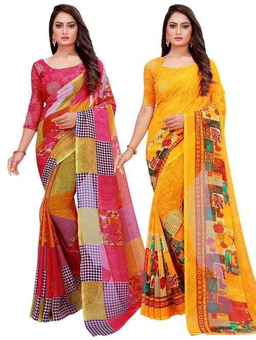 pack of 2 printed casual wear sarees with blouse - 21396377 - Very Small Image - 1