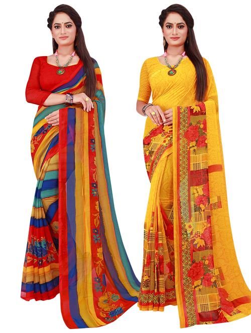 pack of 2 printed casual wear sarees with blouse - 21396378 - Very Small Image - 1