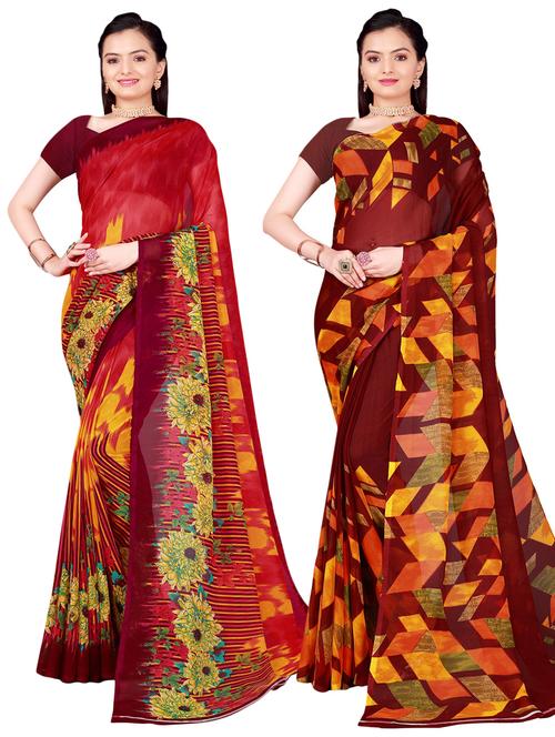 pack of 2 printed casual wear sarees with blouse - 21396380 - Very Small Image - 1