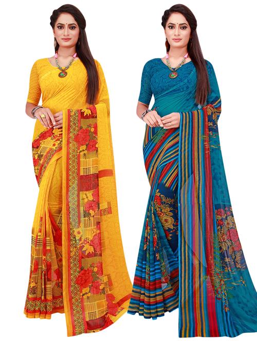 pack of 2 casual wear combo sarees with blouse - 21396383 - Very Small Image - 1