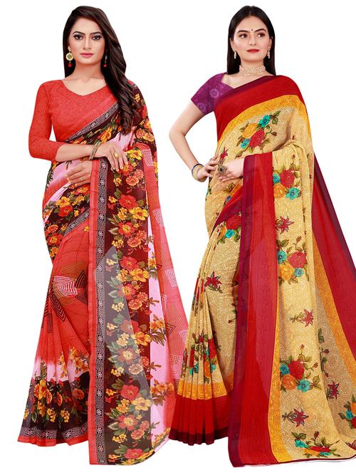 pack of 2 printed casual wear sarees with blouse - 21396386 - Very Small Image - 1