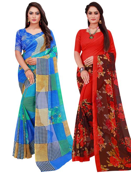 pack of 2 printed casual wear sarees with blouse - 21396395 - Very Small Image - 1