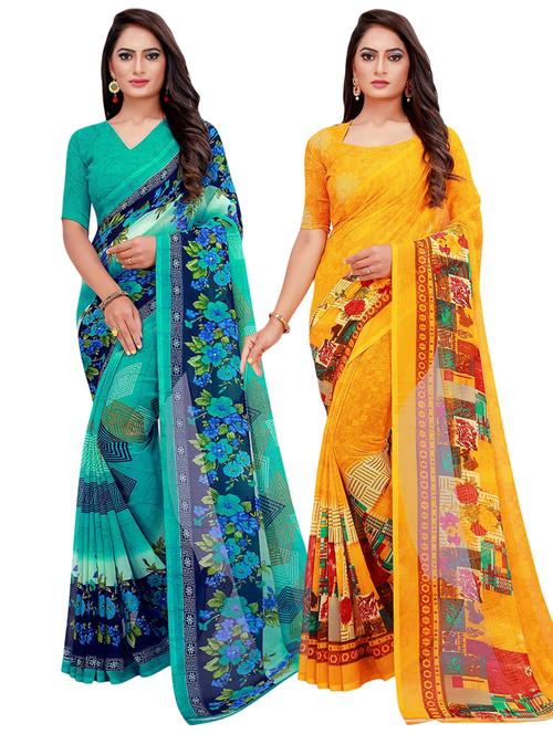 pack of 2 printed casual wear sarees with blouse - 21396406 - Very Small Image - 1