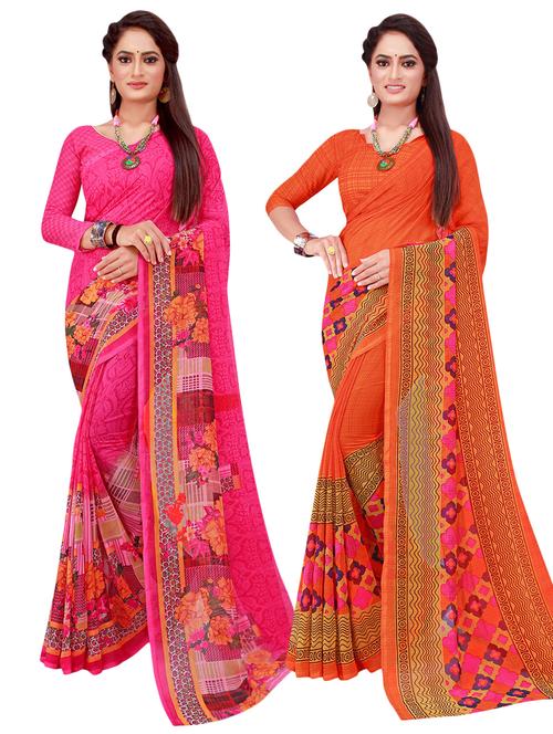 pack of 2 printed casual wear sarees with blouse - 21396412 - Very Small Image - 1