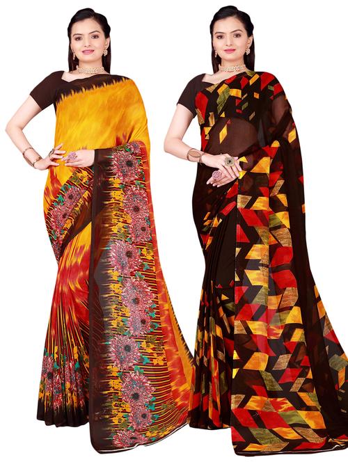 pack of 2 printed casual wear sarees with blouse - 21396418 - Very Small Image - 1