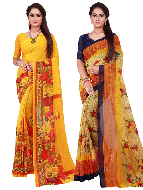 pack of 2 printed casual wear sarees with blouse - 21396422 - Very Small Image - 1