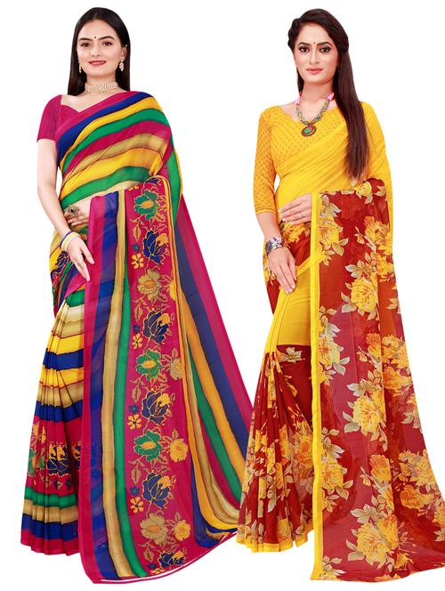 pack of 2 printed casual wear sarees with blouse - 21396426 - Very Small Image - 1