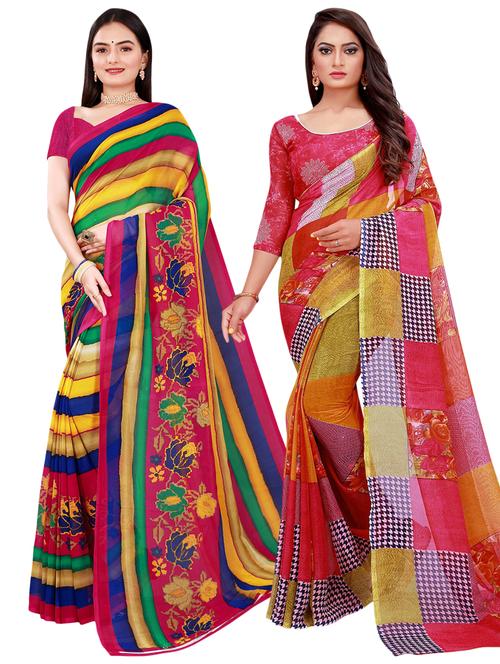 pack of 2 printed casual wear sarees with blouse - 21396427 - Very Small Image - 1