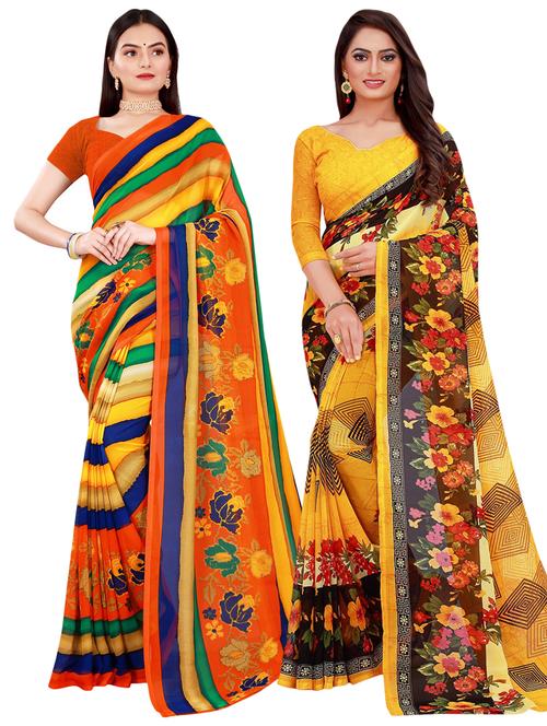 pack of 2 printed casual wear sarees with blouse - 21396428 - Very Small Image - 1