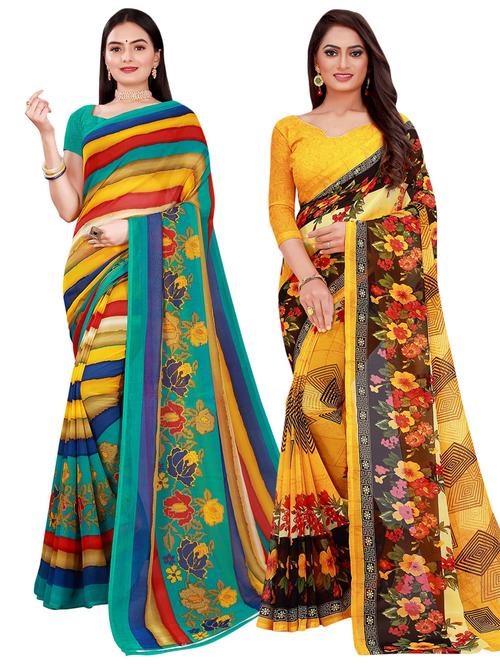 pack of 2 printed casual wear sarees with blouse - 21396431 - Very Small Image - 1