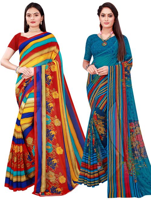 pack of 2 printed casual wear sarees with blouse - 21396432 - Very Small Image - 1