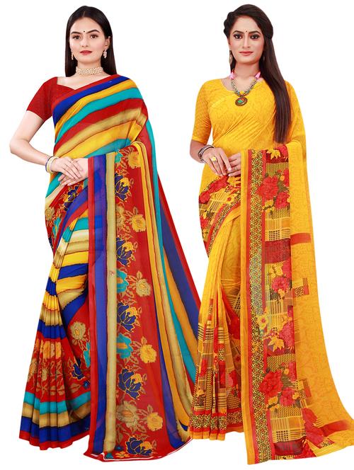 pack of 2 printed casual wear sarees with blouse - 21396433 - Very Small Image - 1
