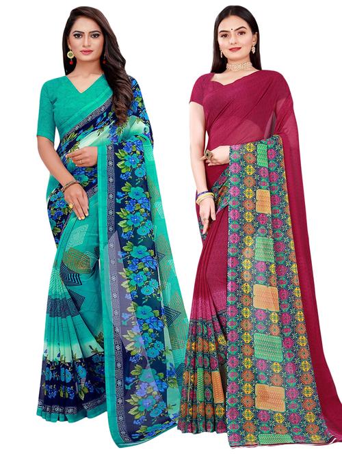 pack of 2 printed casual wear sarees with blouse - 21396435 - Very Small Image - 1