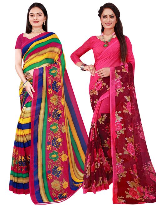 pack of 2 casual wear combo sarees with blouse - 21396439 - Very Small Image - 1