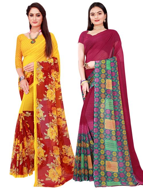 pack of 2 printed casual wear sarees with blouse - 21396450 - Very Small Image - 1