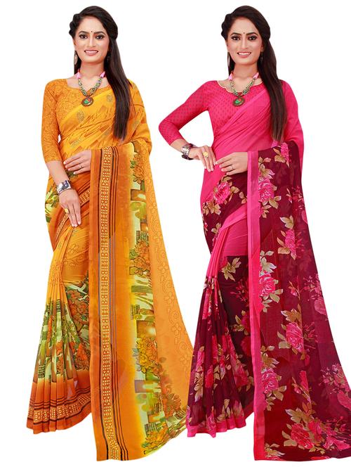 pack of 2 printed casual wear sarees with blouse - 21396462 - Very Small Image - 1