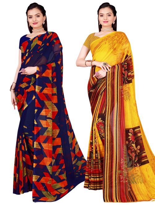 pack of 2 printed casual wear sarees with blouse - 21396483 - Very Small Image - 1