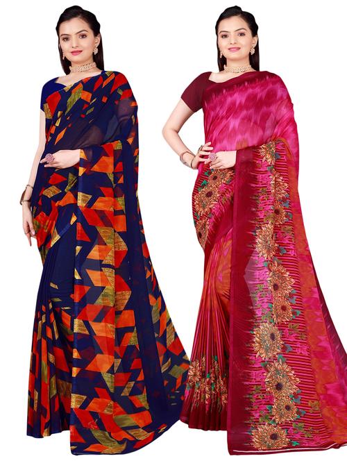 pack of 2 printed casual wear sarees with blouse - 21396485 - Very Small Image - 1
