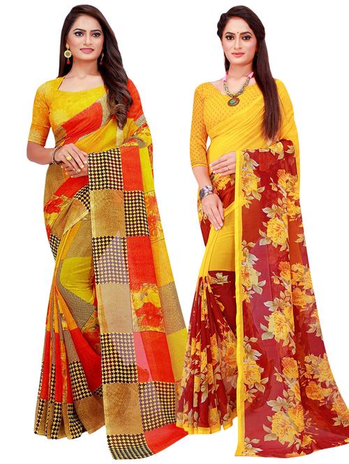pack of 2 printed casual wear sarees with blouse - 21396486 - Very Small Image - 1