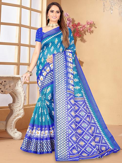 women printed casual saree with blouse - 21396499 - Very Small Image - 1