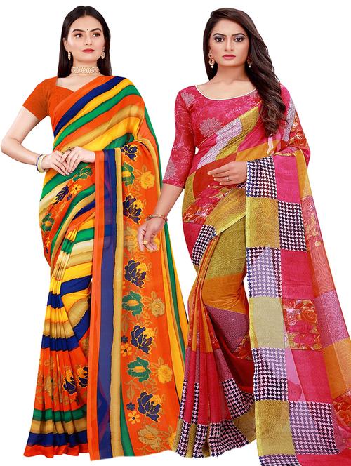 pack of 2 printed saree with blouse - 21396516 - Very Small Image - 1