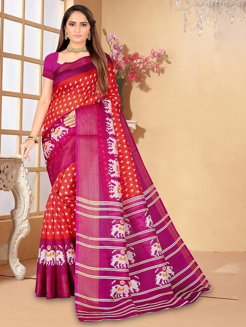 women printed bordered saree with blouse - 21396580 - Very Small Image - 1