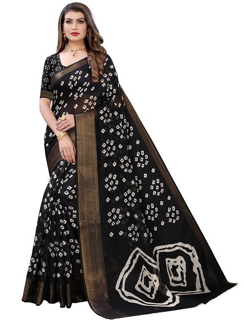 black cotton silk bandhani saree with blouse - 21396613 - Very Small Image - 1