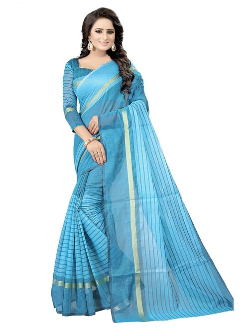 light blue cotton silk mysore saree with blouse - 21396639 - Very Small Image - 1