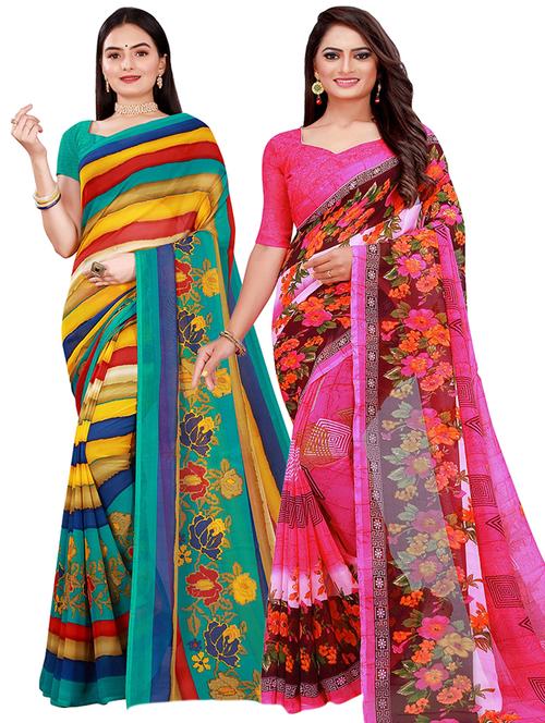 pack of 2 printed saree with blouse - 21396659 - Very Small Image - 1