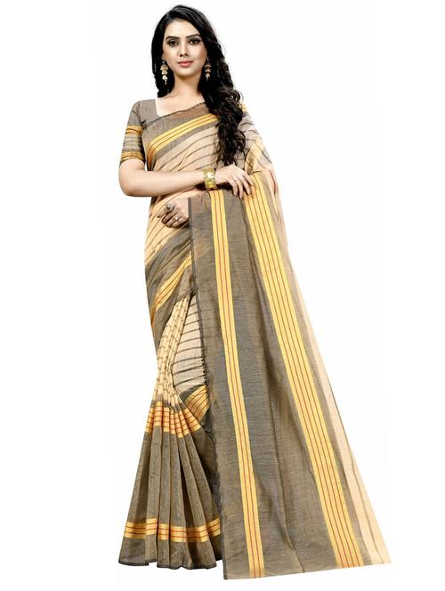 beige striped saree with blouse - 21396823 - Very Small Image - 1