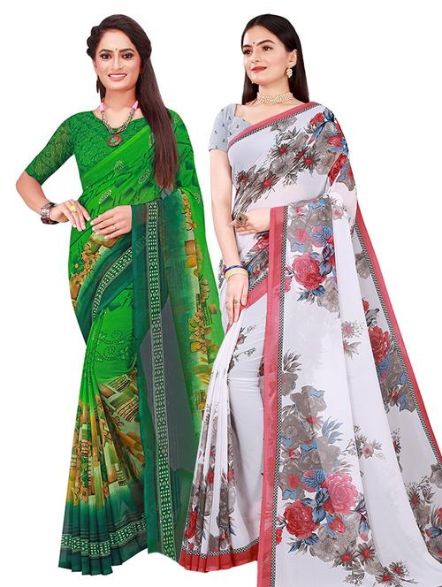 women pack of 2 printed saree with blouse - 21396825 - Very Small Image - 1