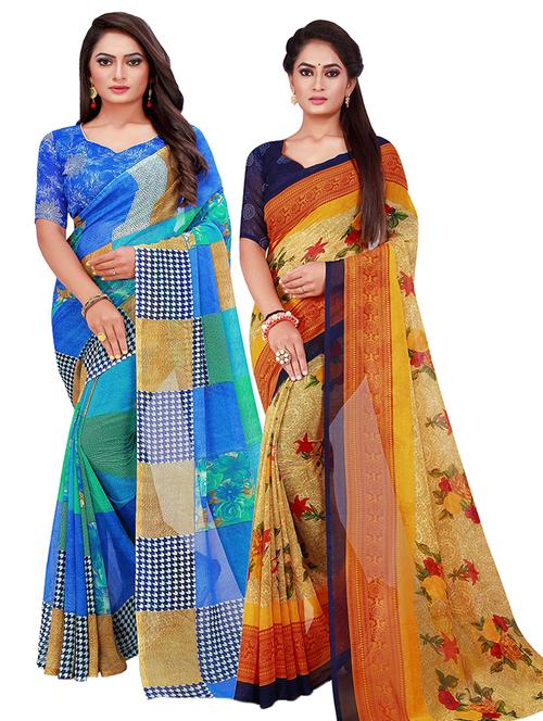 pack of 2 printed saree with blouse - 21396863 - Very Small Image - 1