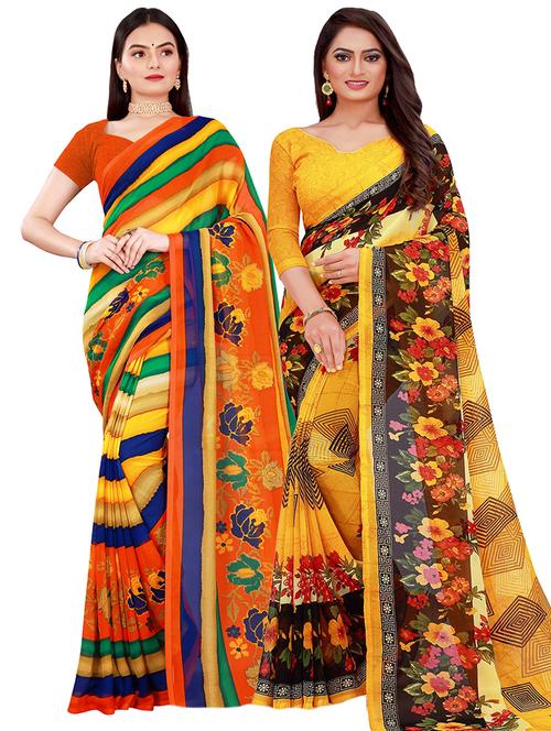 women pack of 2 printed saree with blouse - 21396947 - Very Small Image - 1