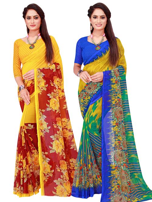 women pack of 2 printed saree with blouse - 21396960 - Very Small Image - 1