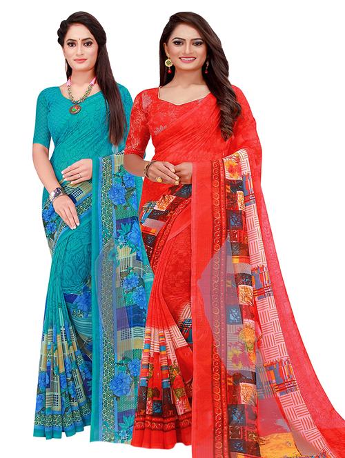 pack of 2 printed saree with blouse - 21396964 - Very Small Image - 1