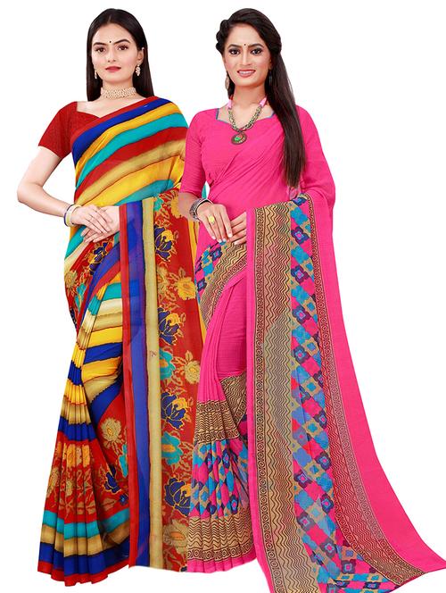 pack of 2 printed saree with blouse - 21396974 - Very Small Image - 1