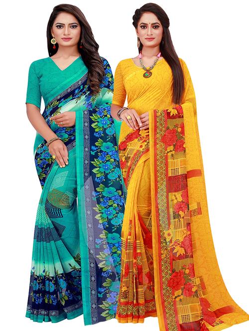 pack of 2 printed saree with blouse - 21396976 - Very Small Image - 1