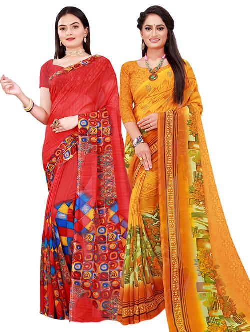 women pack of 2 printed saree with blouse - 21396978 - Very Small Image - 1