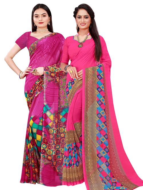 pack of 2 printed saree with blouse - 21396980 - Very Small Image - 1