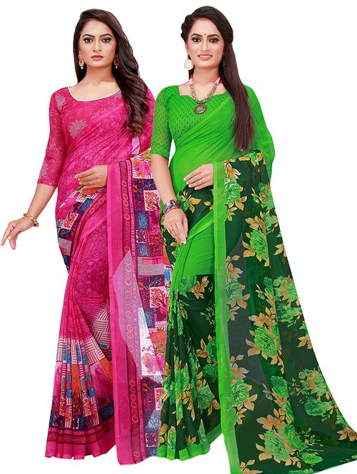 pack of 2 printed saree with blouse - 21396985 - Very Small Image - 1