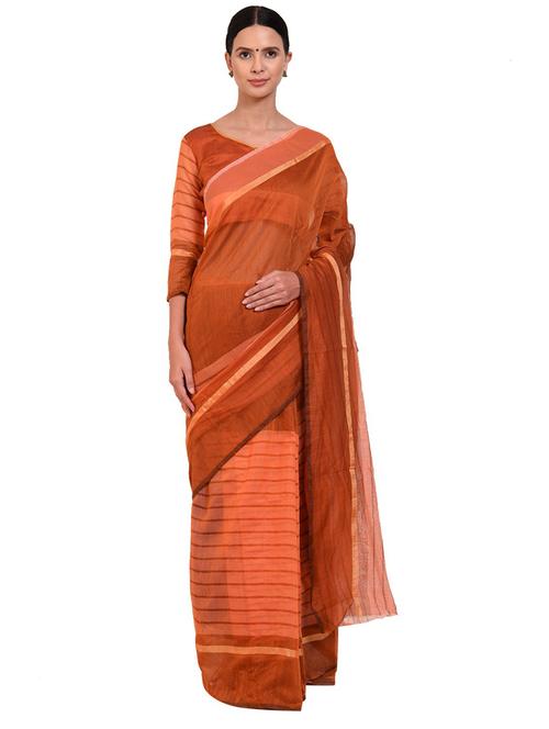 women orange stripes printed saree with blouse - 21396993 - Very Small Image - 1