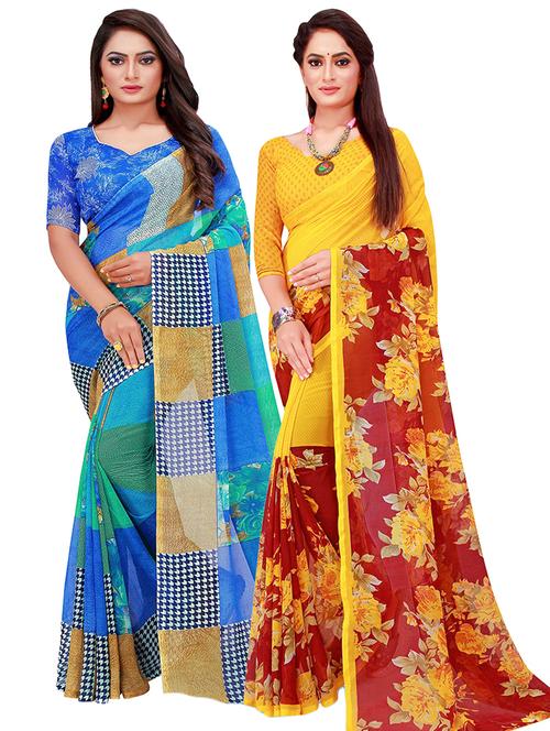 women pack of 2 printed saree with blouse - 21396996 - Very Small Image - 1