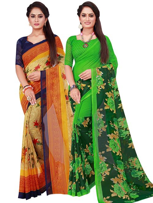 pack of 2 printed saree with blouse - 21397006 - Very Small Image - 1
